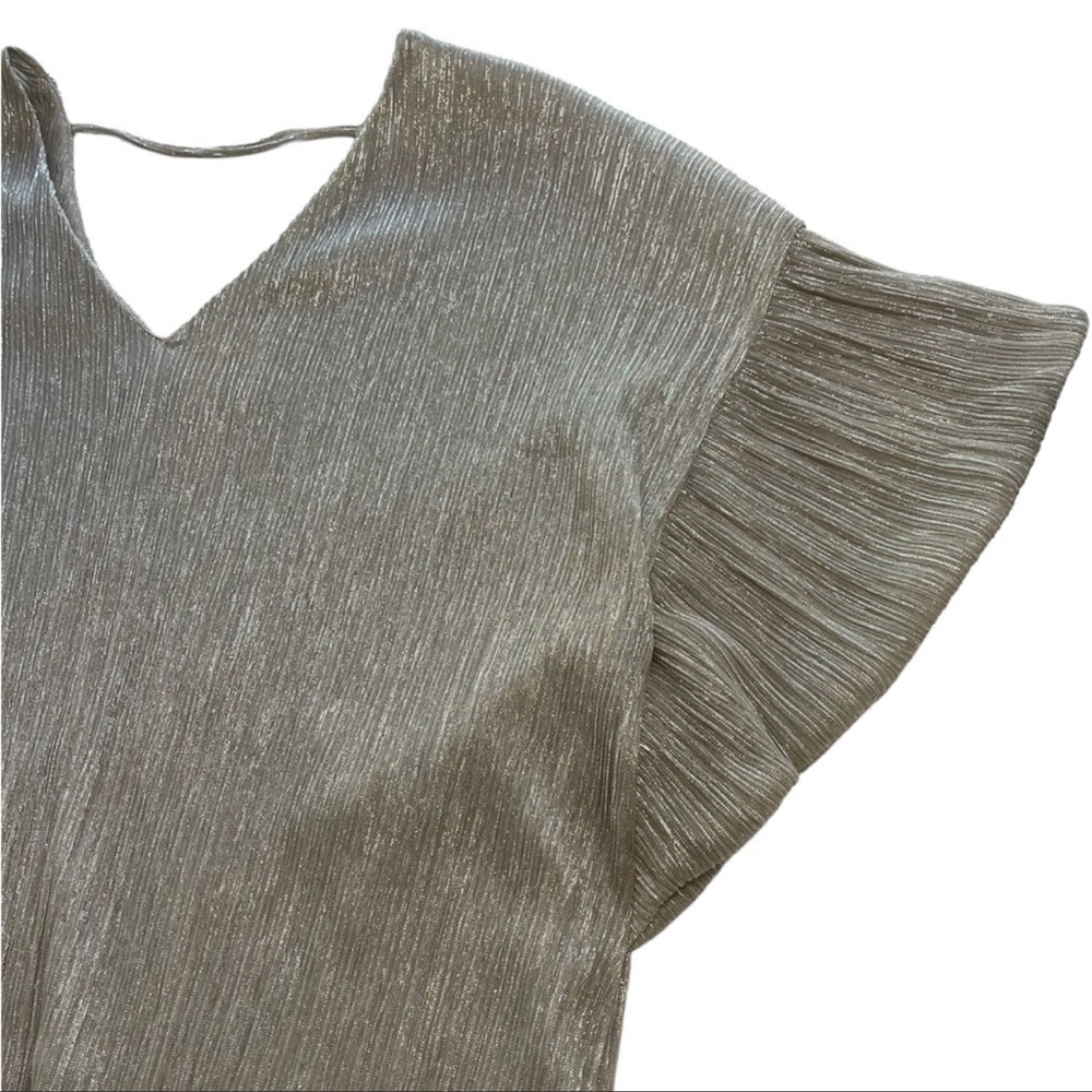 Vanessa+Virginia Blouse Puff Sleeve V Neck Champagne Metallic Womens Size XSmall - Picture 5 of 15